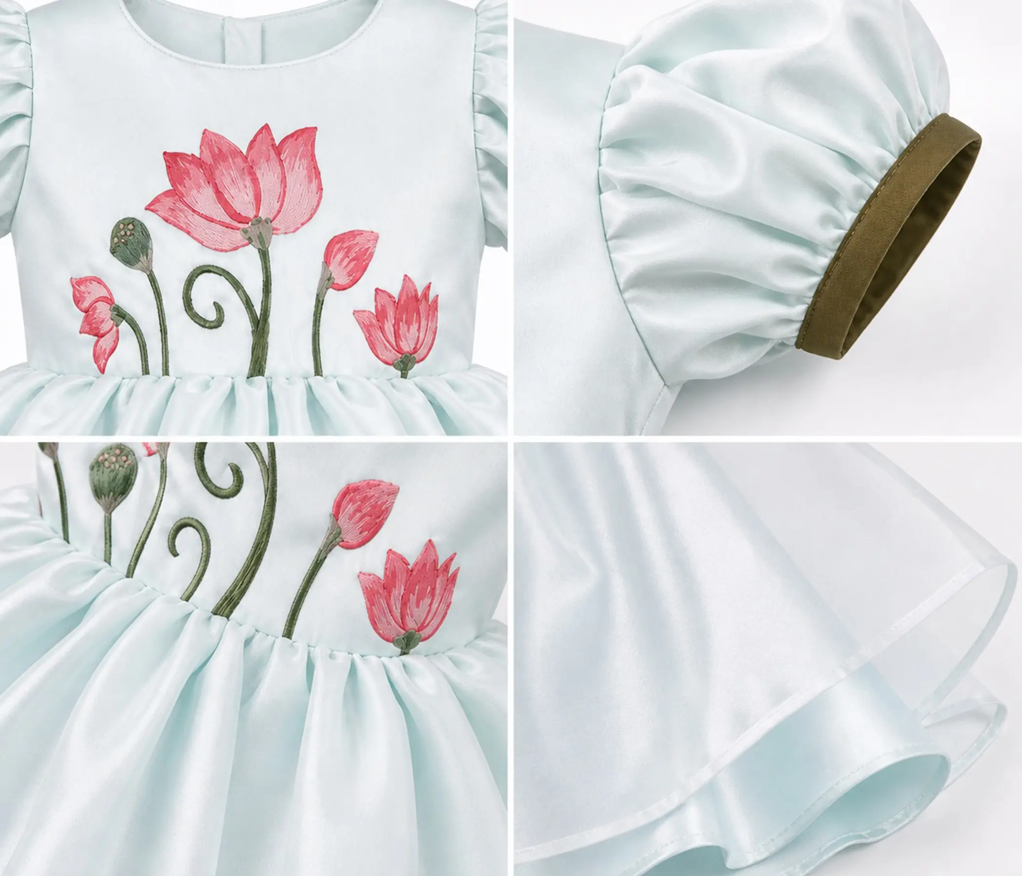 Hand Painted Lotus Organza Party Dress for Girls | Premium Kids Occasion Wear